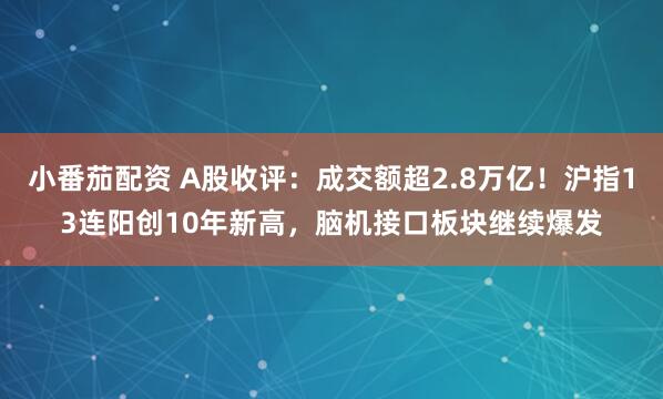 小番茄配资 A股收评：成交额超2.8万亿！沪指13连阳创10年新高，脑机接口板块继续爆发